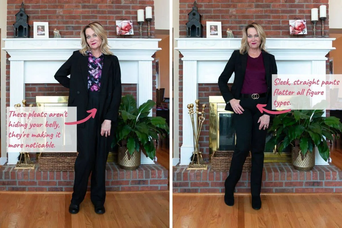 pleated pants vs straight pants