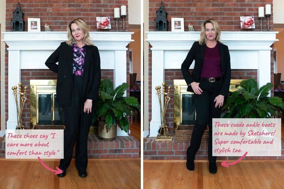 frumpy shoes vs stylish shoes