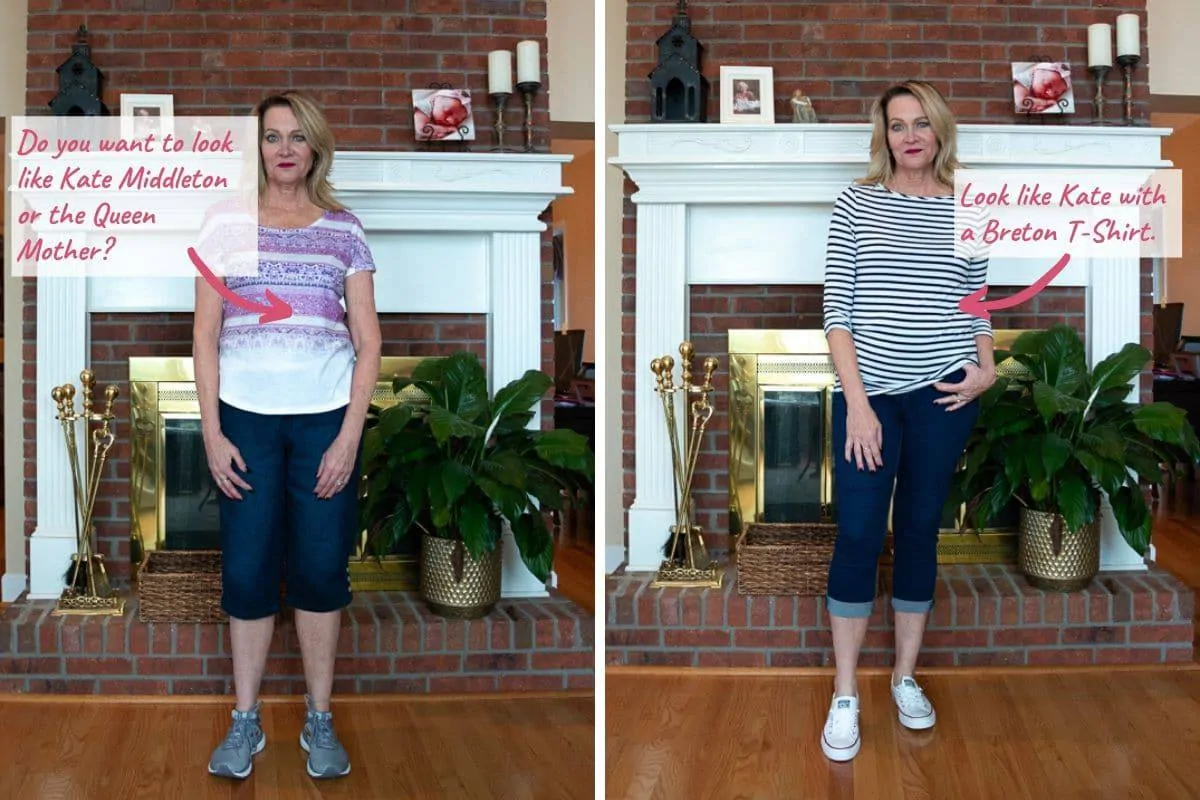 a patterned top vs a simple striped breton tshirt