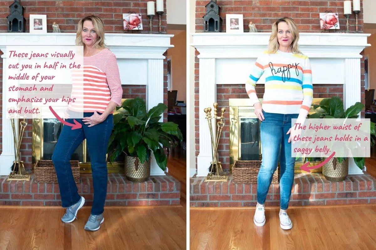 mom jeans vs more flattering style of jeans for older women