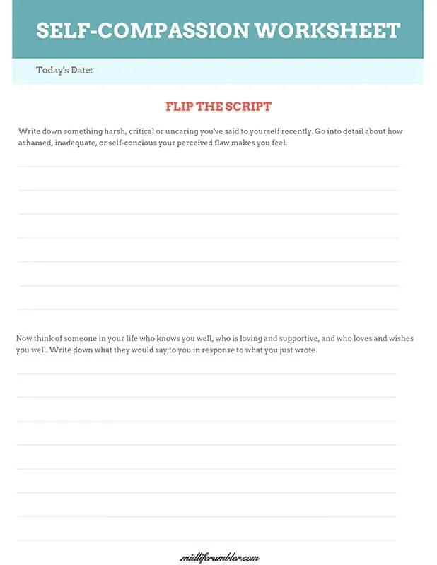 How to Learn to Treat Yourself with Self-Compassion 8 Free Printable Self-Compassion Exercise Worksheet