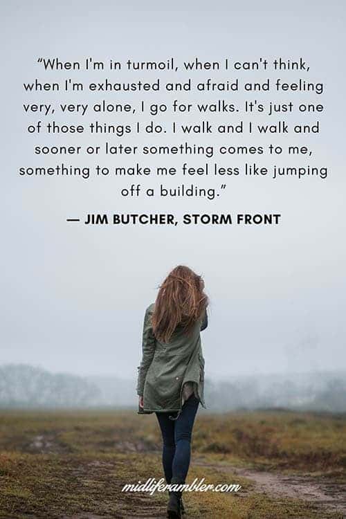 What to Do When You Think "I Want to be Happy Again" 5 When I'm in turmoil, when I can't think, when I'm exhausted and afraid and feeling very, very, alone, I go for walks. - Jim Butcher Quote