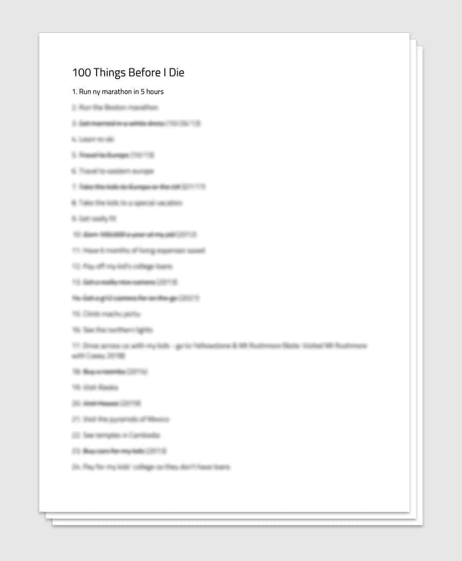 My personal life goals list with the entries blurred
