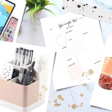 collage of home office gifts